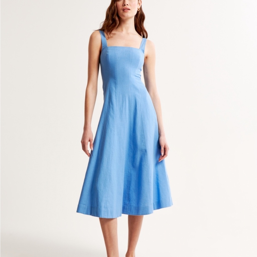 Abercrombie Seamed Linen-Blend Midi Dress French Blue